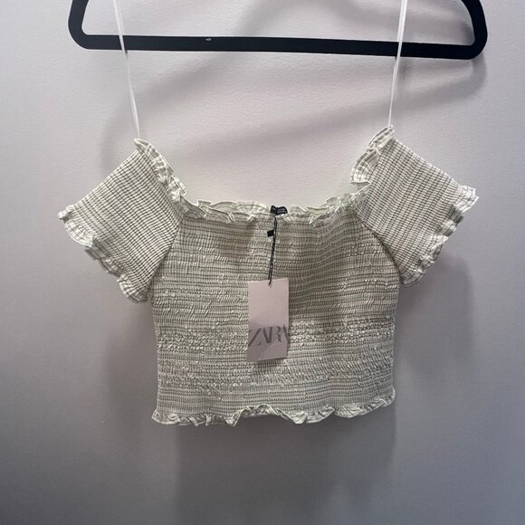 Zara Striped Off-Shoulder Smocked Top - Picture 1 of 3